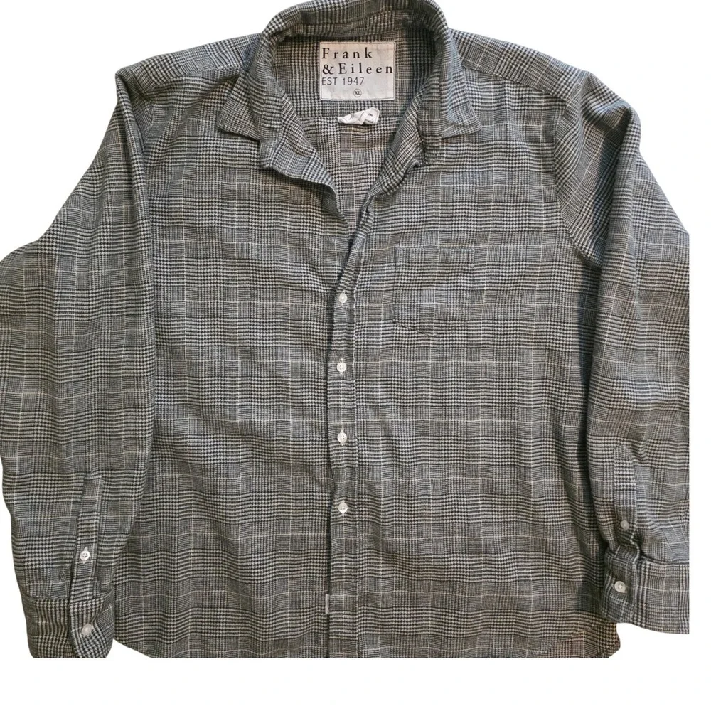 Frank & Eileen relax Button Shirt Women XL Grey Plaid Glen Check Woven in Italy - Picture 2 of 12
